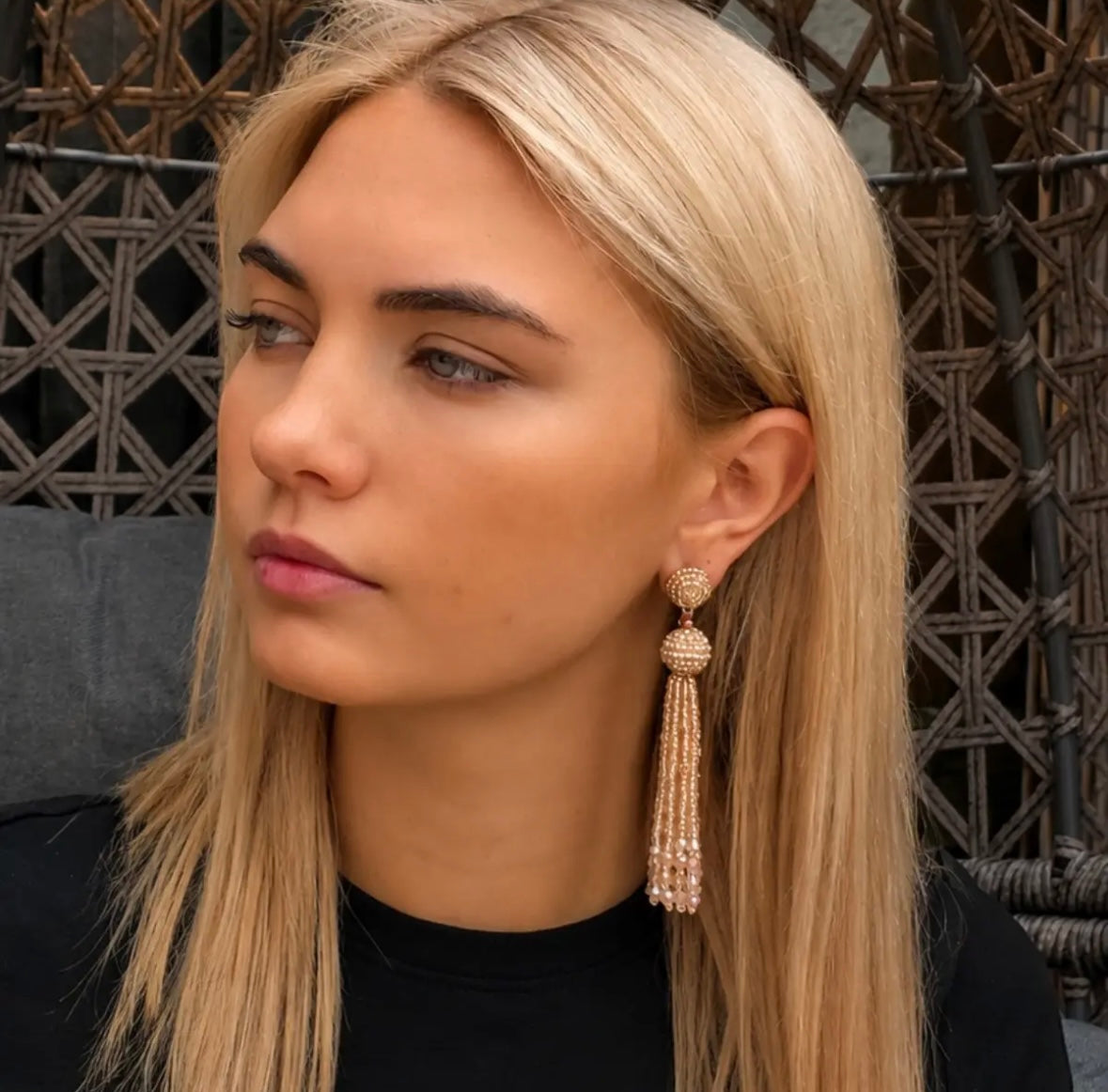 Peach Crystal Tassel Earrings