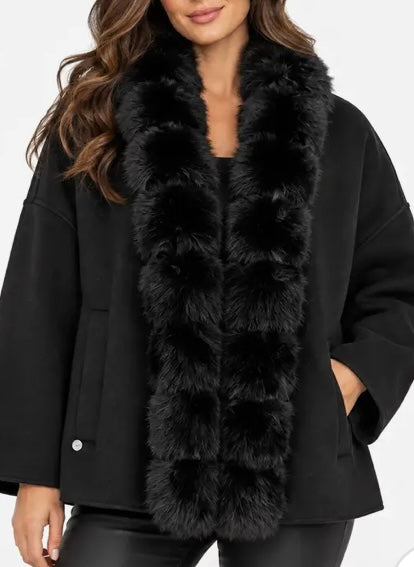 Malissa J Faux Fur Collar Boxy Jacket In Black