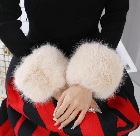 Faux Fur Cuffs In Cream
