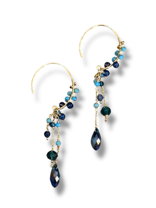 Handcrafted Gemstone & Crystal – 18K Gold-Plated Earrings In Blue