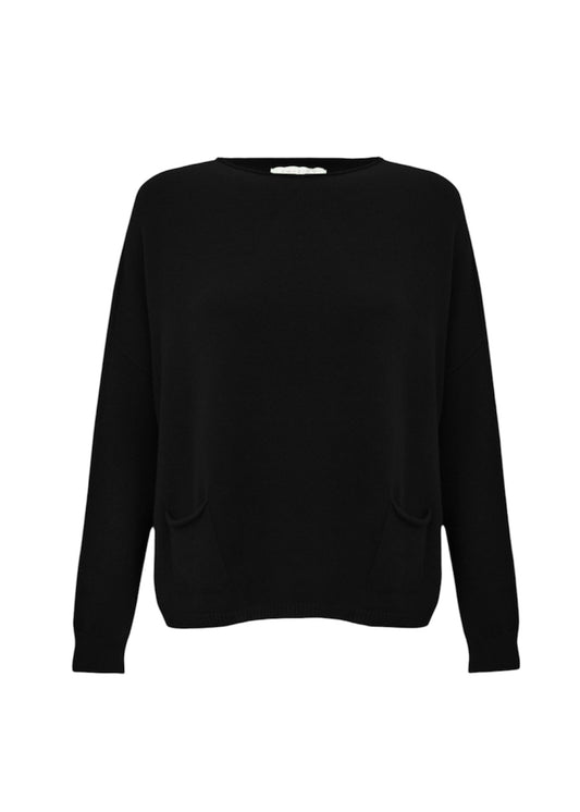 Amazing Woman Jodie Front Pocket Supersoft Knit Jumper In Black