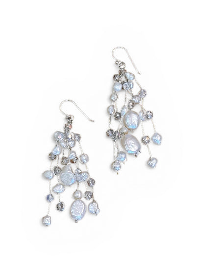 Pearl & Crystal Earrings, Handcrafted on Silk with 925 Silver Hooks