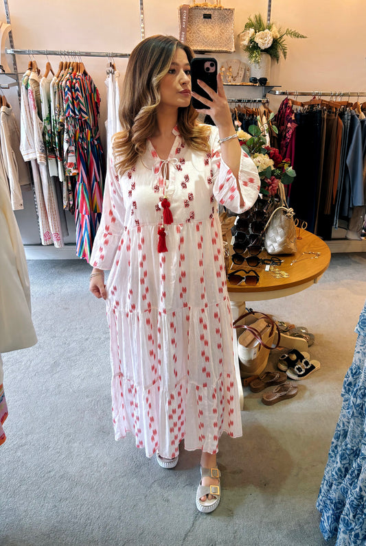 Ble Pink & White Embellished Smock Maxi Dress