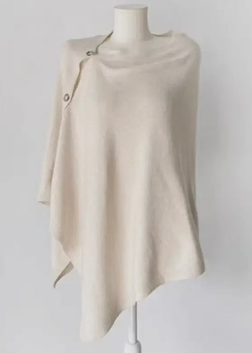 Merino Wool Button Detail Cape In Cream