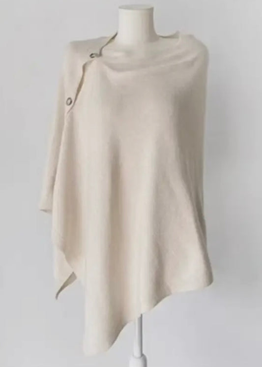 Merino Wool Button Detail Cape In Cream