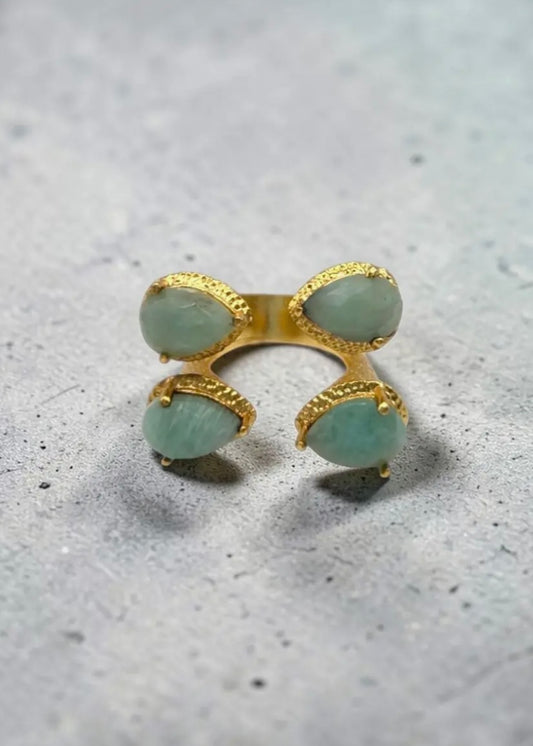 Aquamarine Teardrop Cluster Adjustable Ring