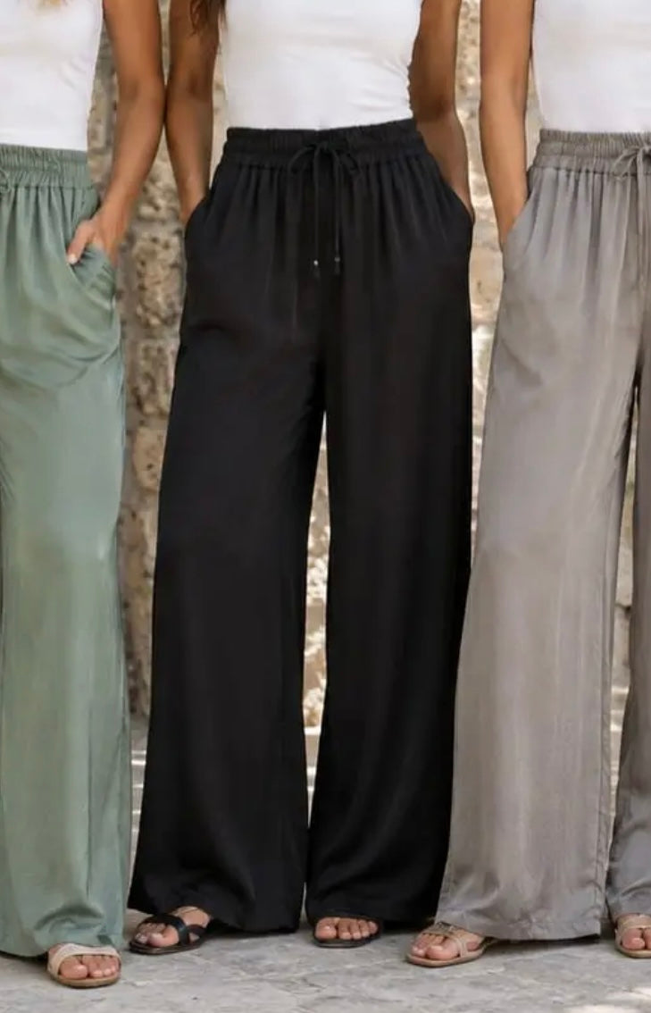 Black Satin Wide Leg Trousers
