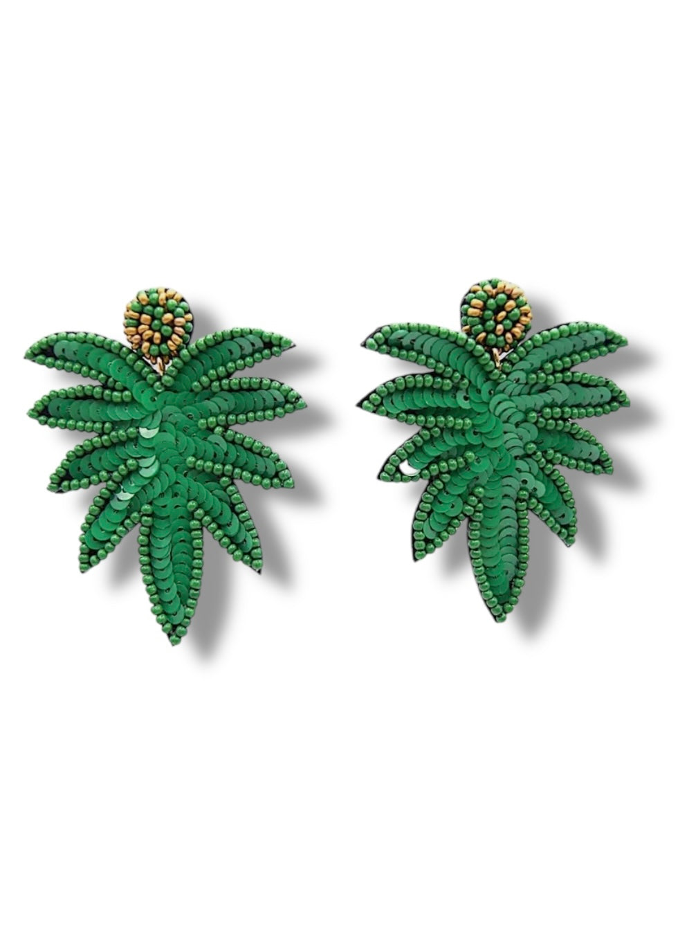Sequinned Palm Leaf Earrings