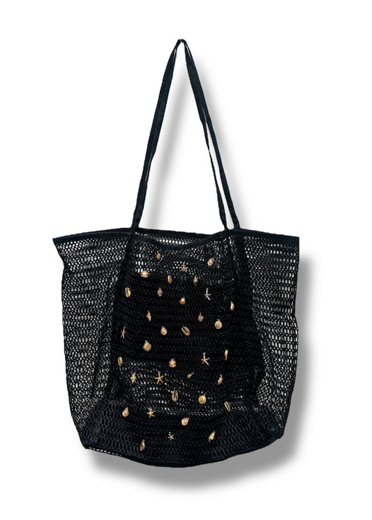 Sea Shell Net Beach Bag In Black
