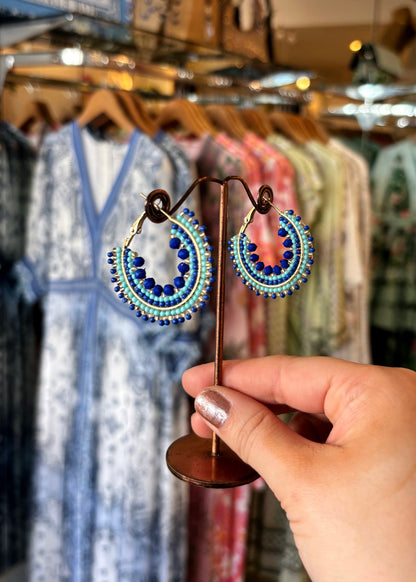 Capri Blue Beaded Mini Hoop Earrings