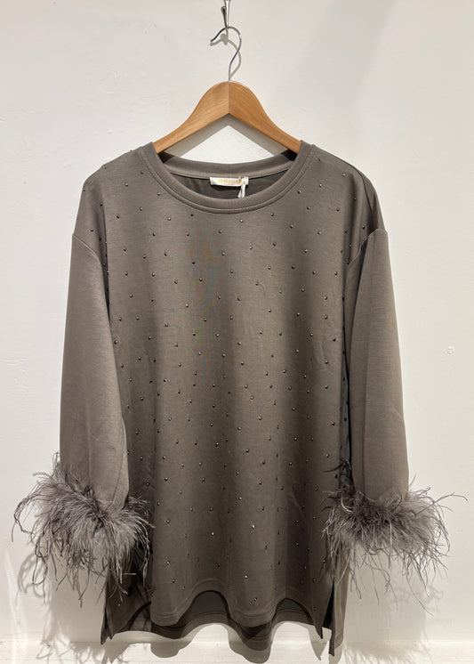 Malissa J Faux Fur Sleeve Studded Top