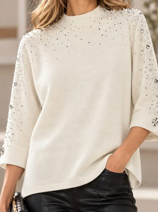 KM Embellished Shoulder Jumper In Cream