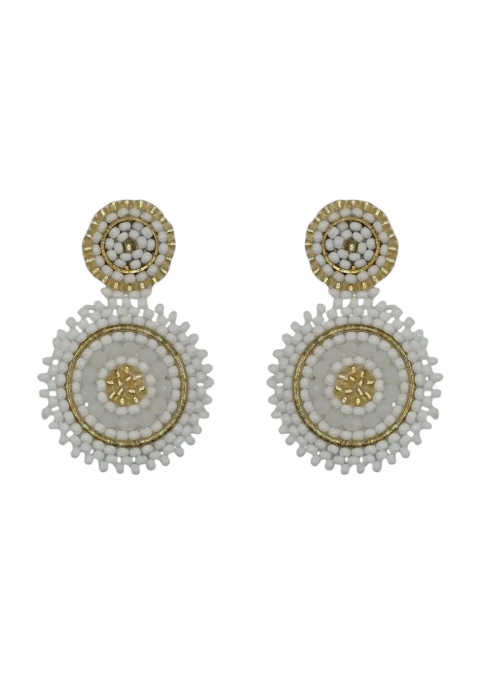 Mini Beaded Circle Drop Earrings In White
