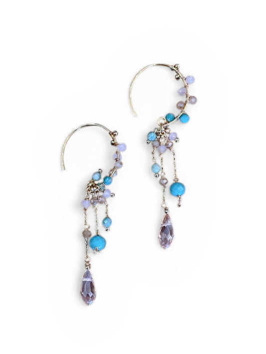 Handcrafted Gemstone & Crystal – 18K Gold-Plated Earrings In Blue/Amazonite