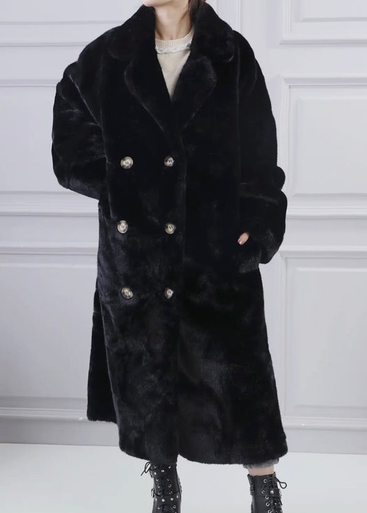 Faux Fur Longline Coat In Black