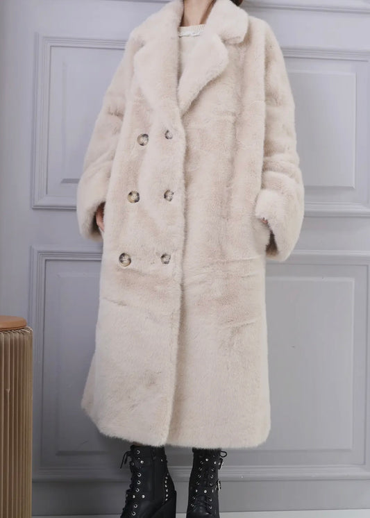 Faux Fur Longline Coat In Dark Beige