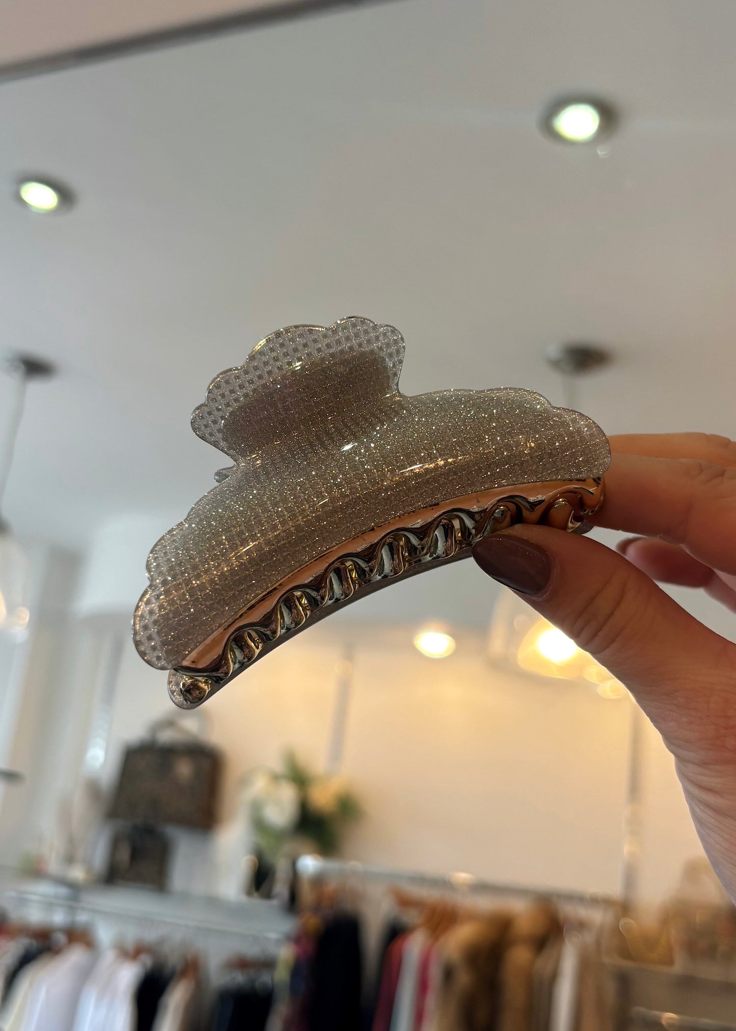 Sparkly Hair Claw Clip In Silver