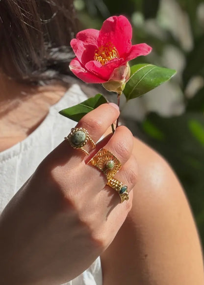 18ct Gold Plated Aventurine Band Adjustable Ring