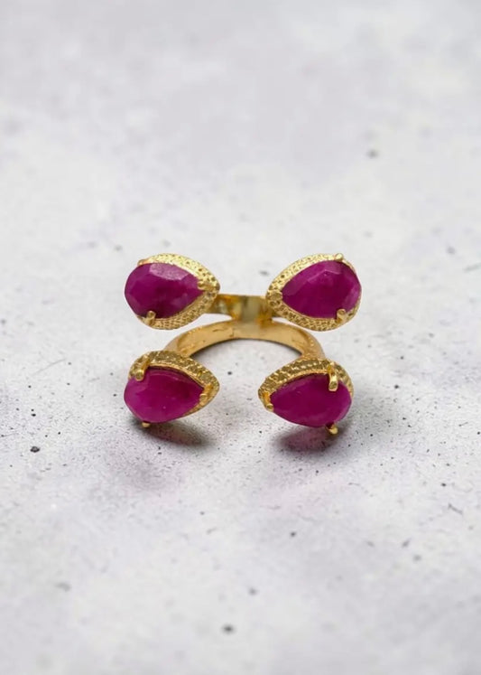 Raspberry Teardrop Cluster Adjustable Ring