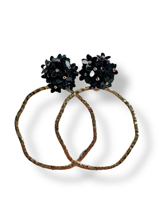 Black Daisy Hoop Earrings
