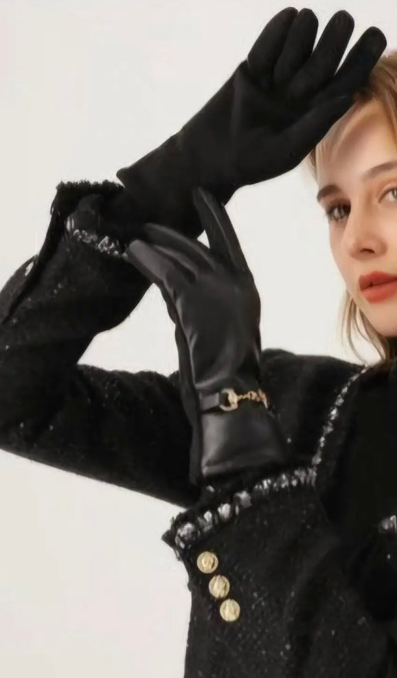 Soft Vegan Leather Gloves In Black