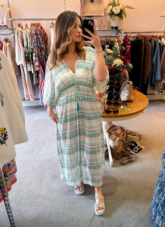 Ble Turquoise Metallic Thread Maxi Dress