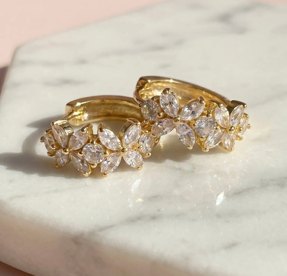 Crystal Huggie Hoop Earrings In Gold
