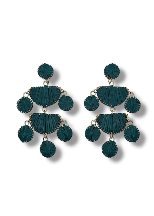 Teal Raffia Chandelier Earrings