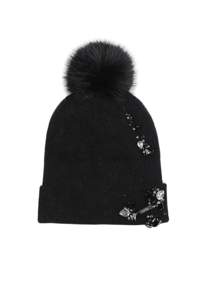 Black Embellished Bobble Hat