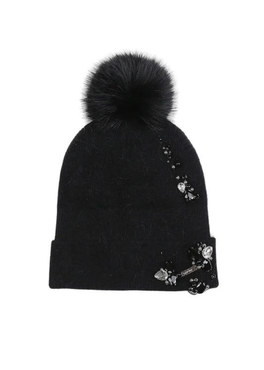 Black Embellished Bobble Hat
