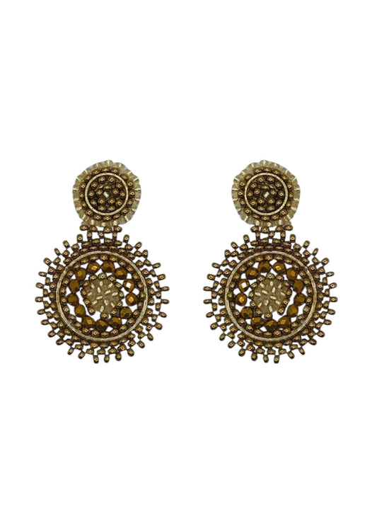 Mini Beaded Circle Drop Earrings In Bronze