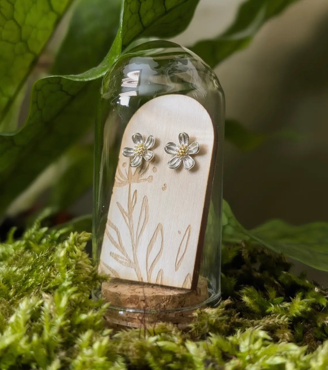 Flower Sterling Silver Studs With Gold Centre