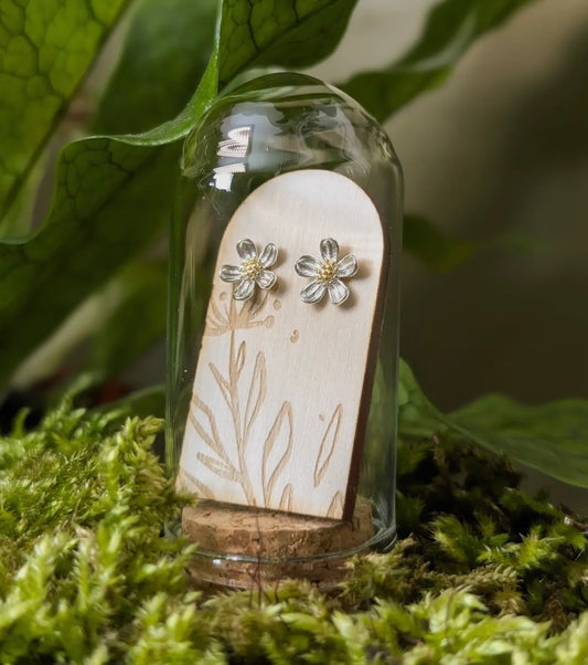 Flower Sterling Silver Studs With Gold Centre