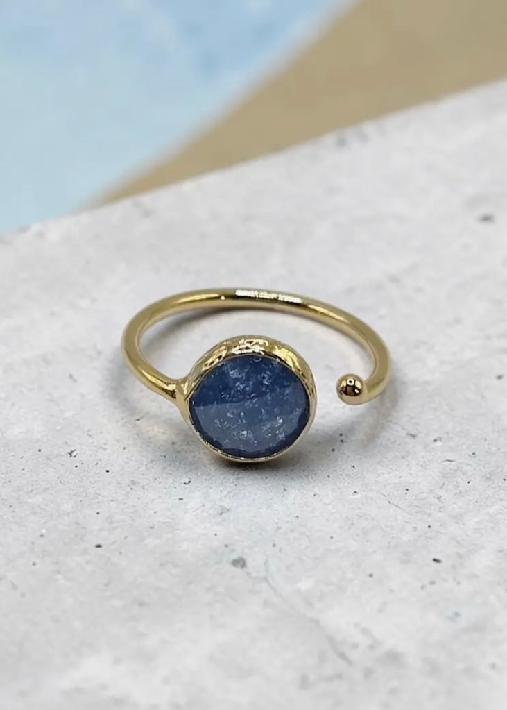 Mini Lapis Quartz Crystal Circle Adjustable Ring