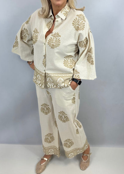 Cotton Trousers With Gold Embroidery