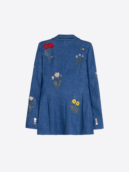 Vilagallo Blue Jacket With Embroidered Flowers