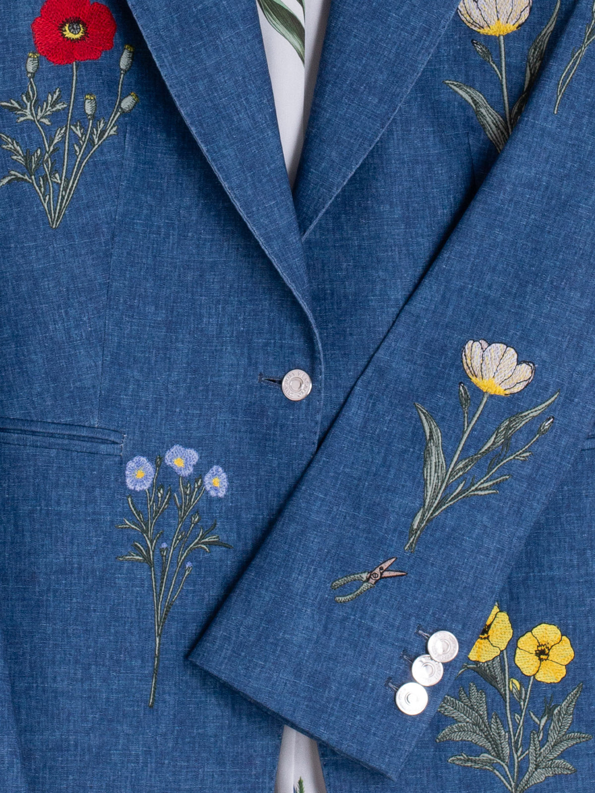 Vilagallo Blue Jacket With Embroidered Flowers