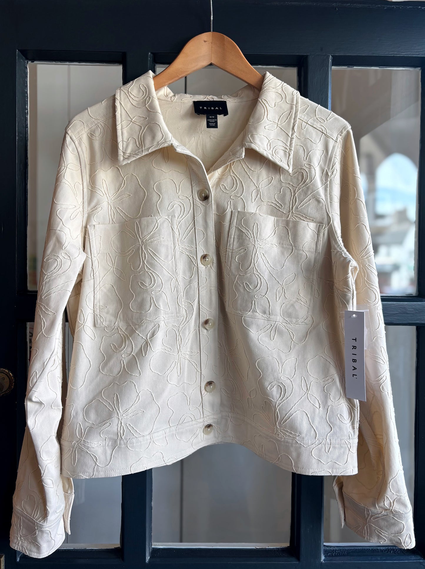 Tribal Floral Embossed Shacket In Cream