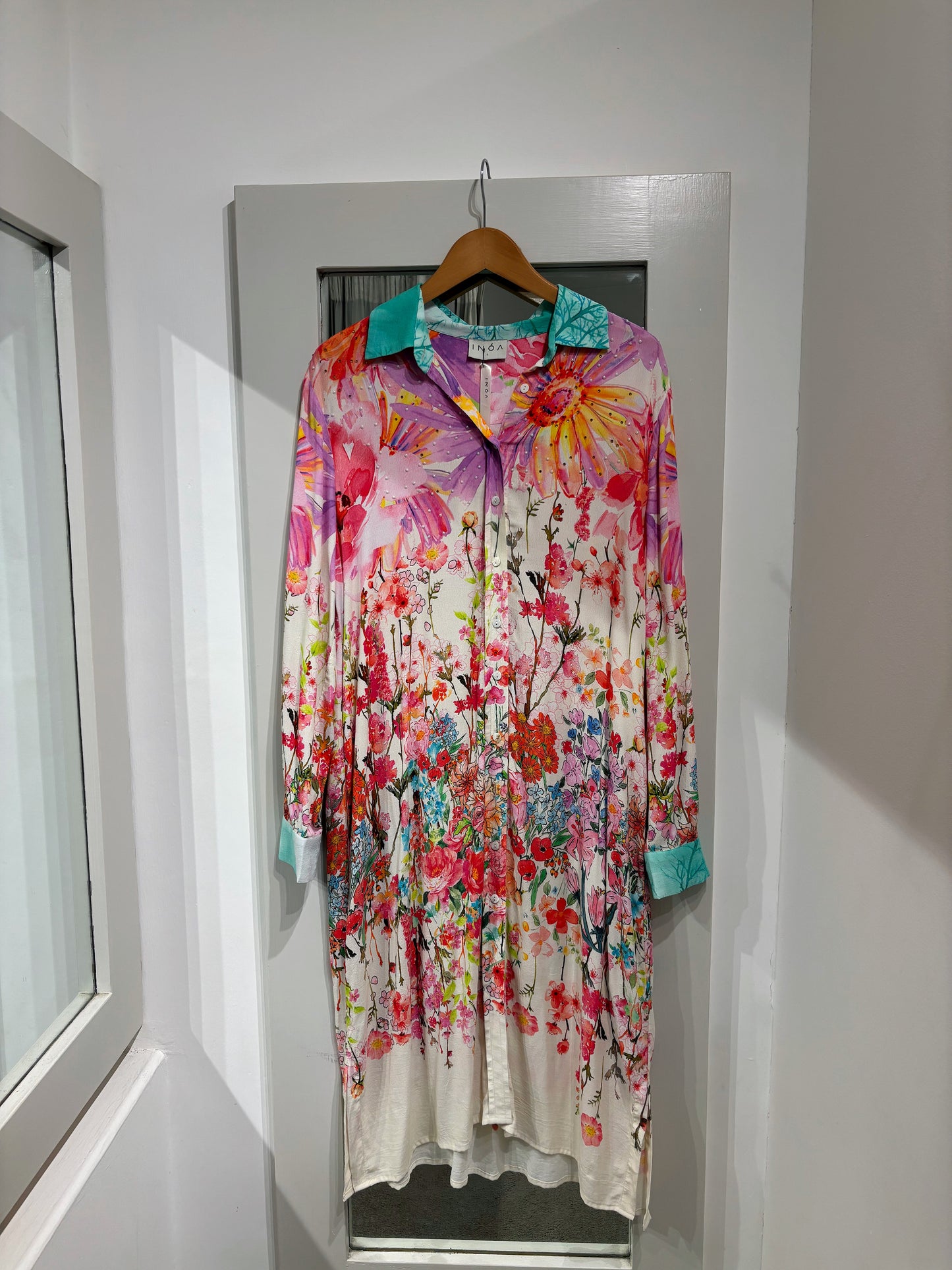 INOA Floral Print Silk Mix Shirt Dress