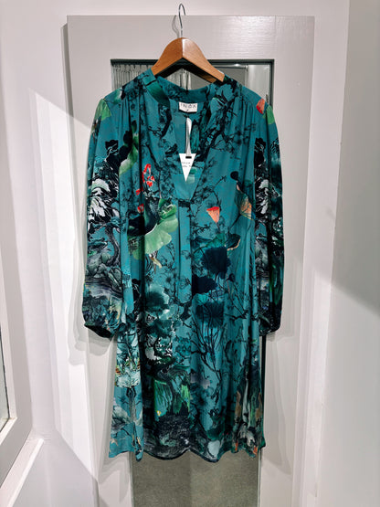 INOA Silk Flora Green Dress No Belt