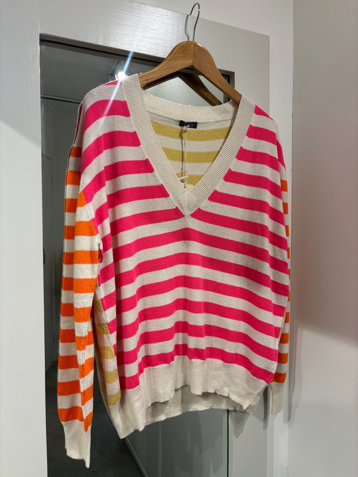 Ochre Cashmere Mix Stripe Jumper Neon Pink/Orange/Yellow