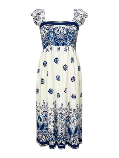Frill Strap Maxi Dress With Blue Border