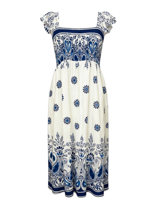 Frill Strap Maxi Dress With Blue Border