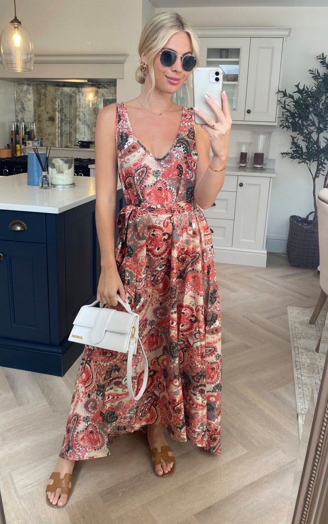 Paisley Print Dress With Belt