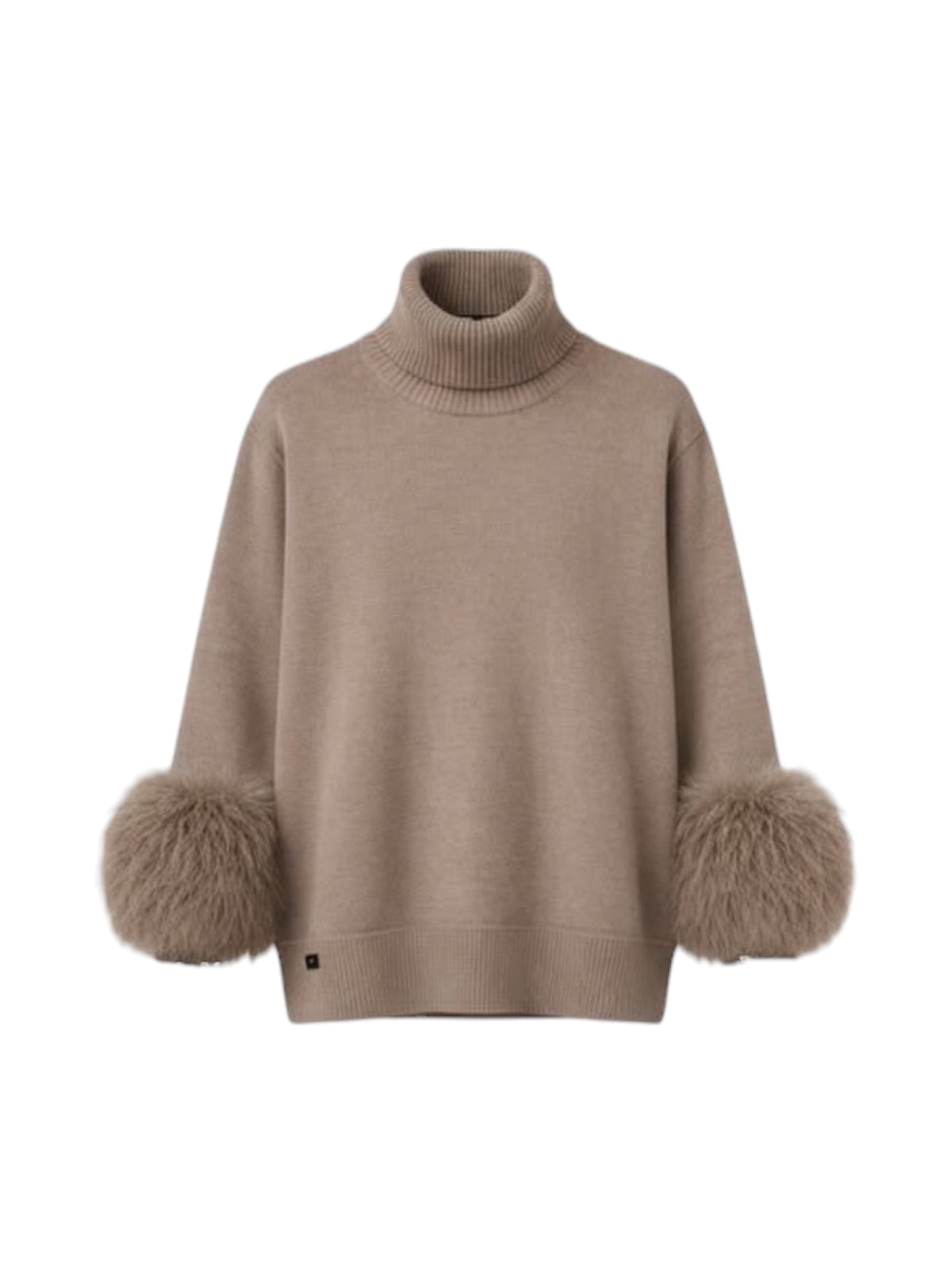 Malissa J High Neck With Detachable Faux Fur Cuff Jumper In Taupe