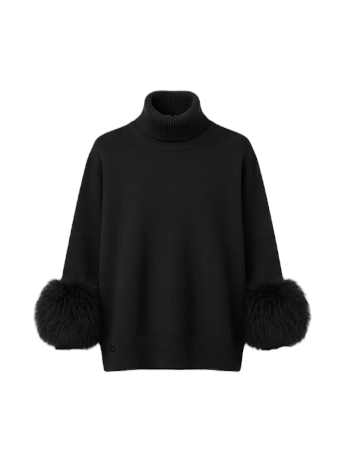 Malissa J High Neck With Detachable Faux Fur Cuff Jumper In Black