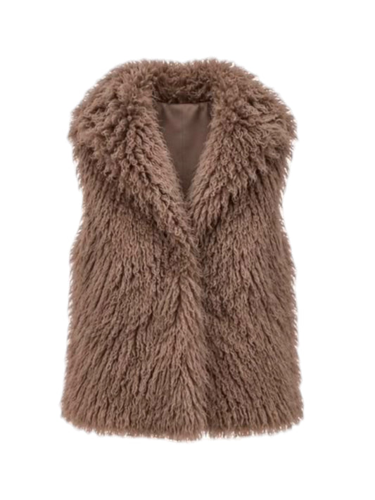 Malissa J Shaggy Faux Fur Gilet In Tan
