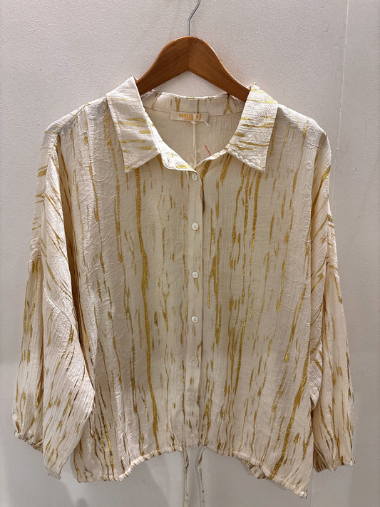 Gold Fleck Blouse With Cord String Waist