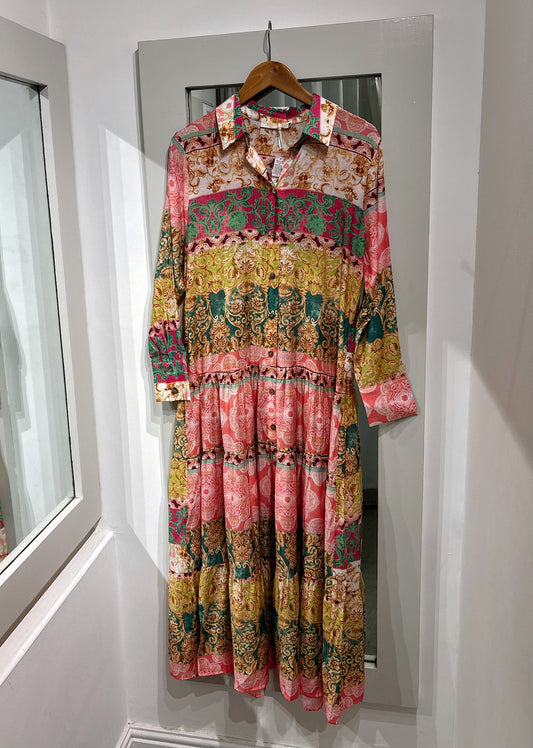 Pink Multi Embellished Patchwork Maxi Dress