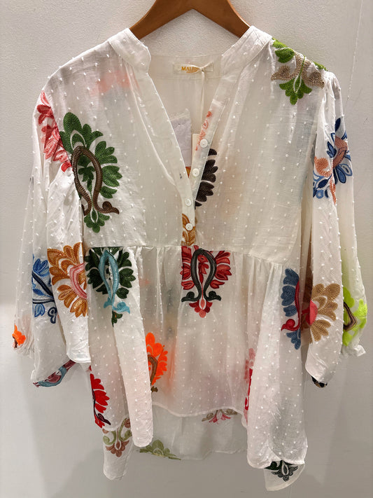 Multi Coloured Embroidered Shirt With Volumous Sleeves